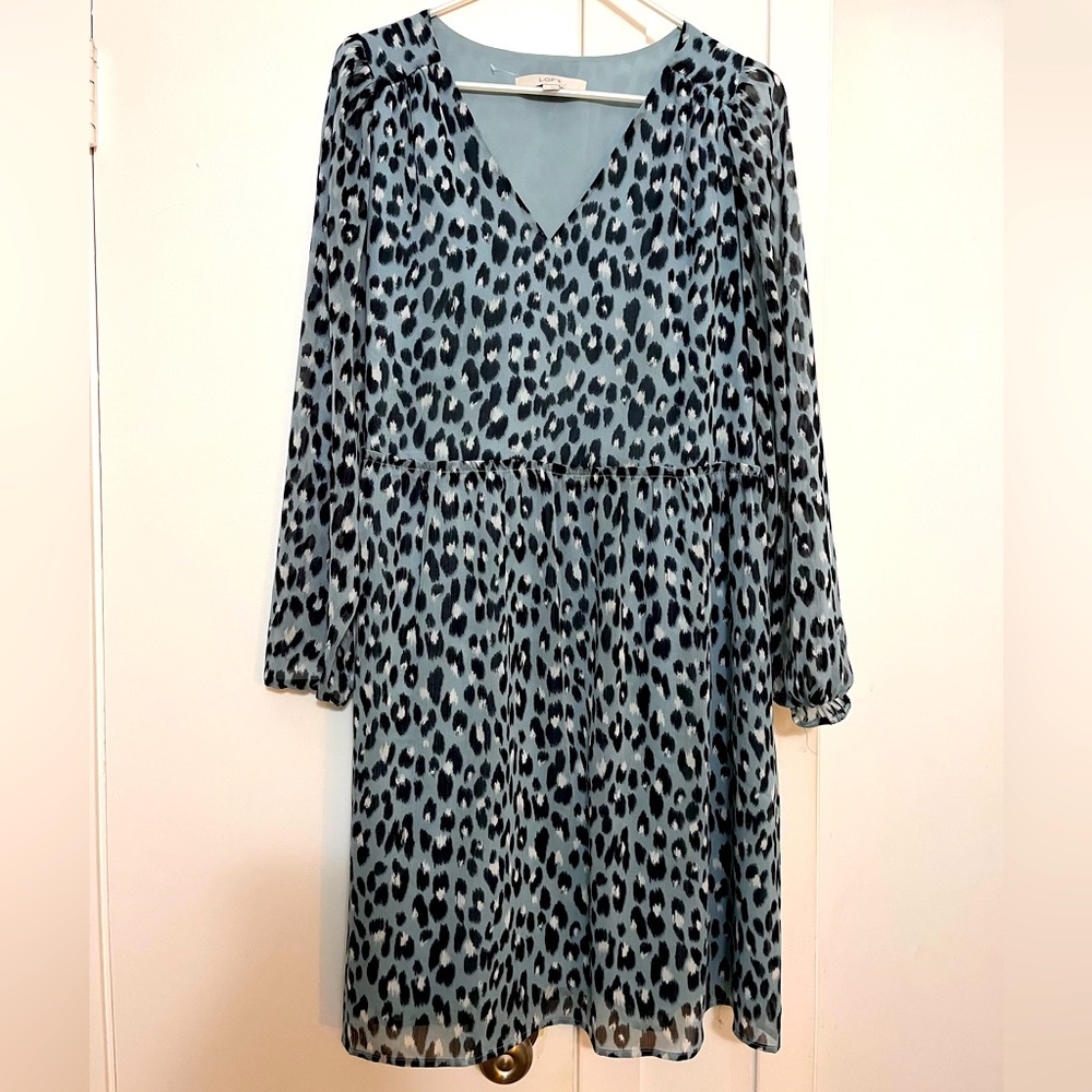 Loft dress sz L new without tags grey leopard print